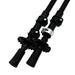 Close-up of two Six Peaks Stride Walking Poles by Six Peaks, black and adjustable with secure locks, rubber grips at the base, and circular baskets above the tips—essential hiking gear shown side by side on a white background.