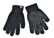 A pair of black Six Peaks Winter Knitted Gloves, with one glove showing a palm side textured grip pattern of small triangles, is displayed on a white background.