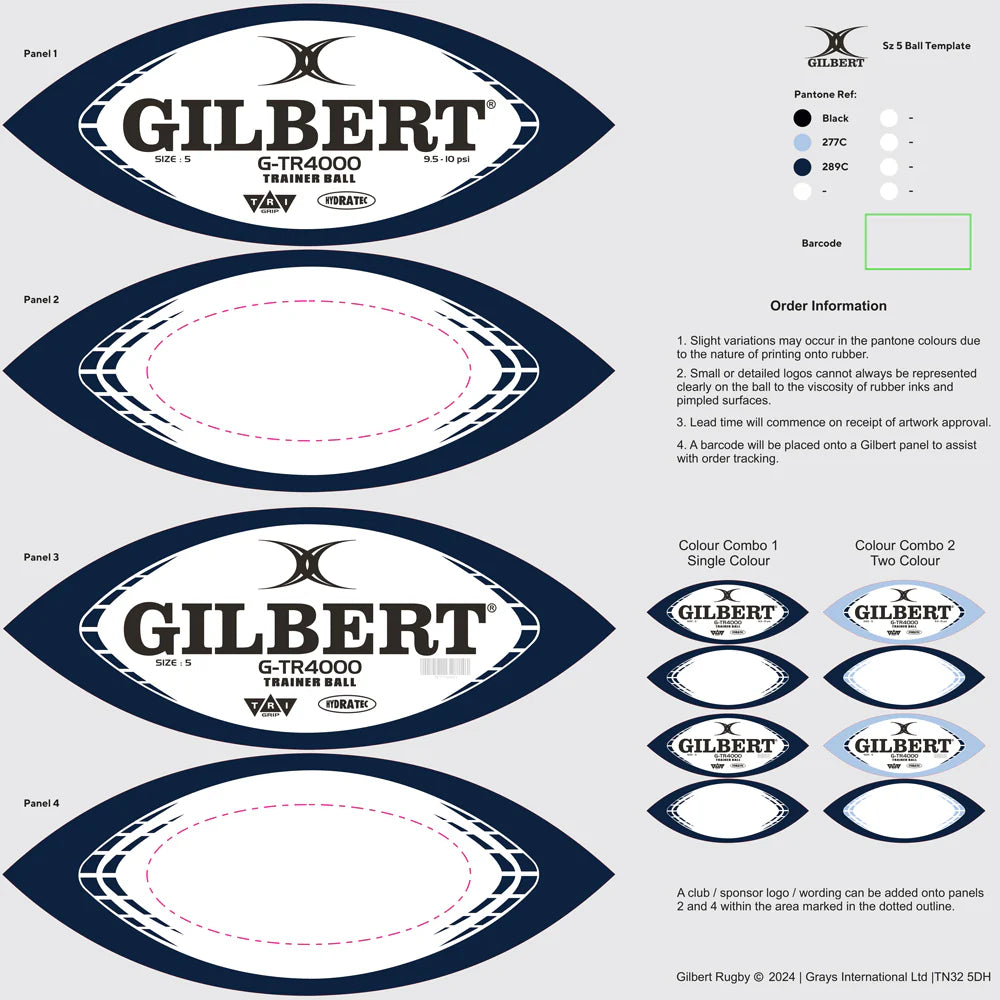 A blue oval label with white ovals, ideal for packaging Custom Gilbert Match or Training Rugby Balls with Logos.