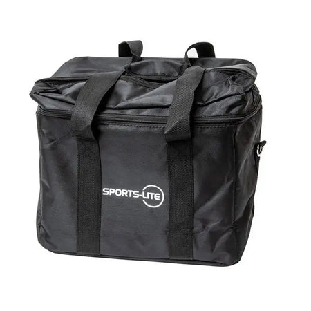 The Ritelite Sports Lite Light Head Unit Storage Bag is a black rectangular padded bag with two handles, a zipper, and the SPORTS-LITE logo in white on the front, offering stylish protection for your gear.