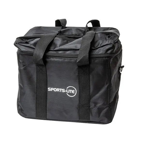 The Ritelite Sports Lite Light Head Unit Storage Bag is a black rectangular padded bag with two handles, a zipper, and the SPORTS-LITE logo in white on the front, offering stylish protection for your gear.