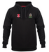 The Gray Nicolls St Philips North CC Velocity Hoodie is black with an active fit, drawstring hood, red/white left chest patch, colorful embroidered right chest crest with green text, and made from sustainable cotton.