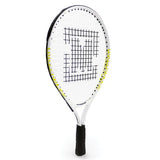 The Mastersport Tennis Racket by Mastersport features a white frame, oversized head, black grip, yellow side accents, and a large black M on the strings. It stands upright against a white background—ideal for educational settings.