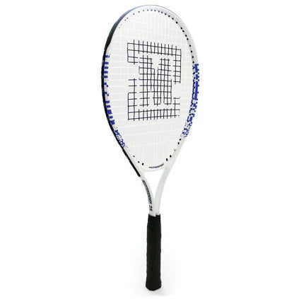 The Mastersport Tennis Racket by Mastersport features a white oversized head, black grip, and bold W logo on the strings, standing upright against a plain white background—perfect for schools or recreational use.