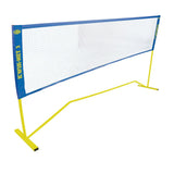 The Wilks Wilkes Kwik Net is a freestanding portable net system with a white mesh, blue top/sides, and yellow frame/legs. "KWIK NET 3" appears in yellow on the side panels for easy assembly and quick setup.