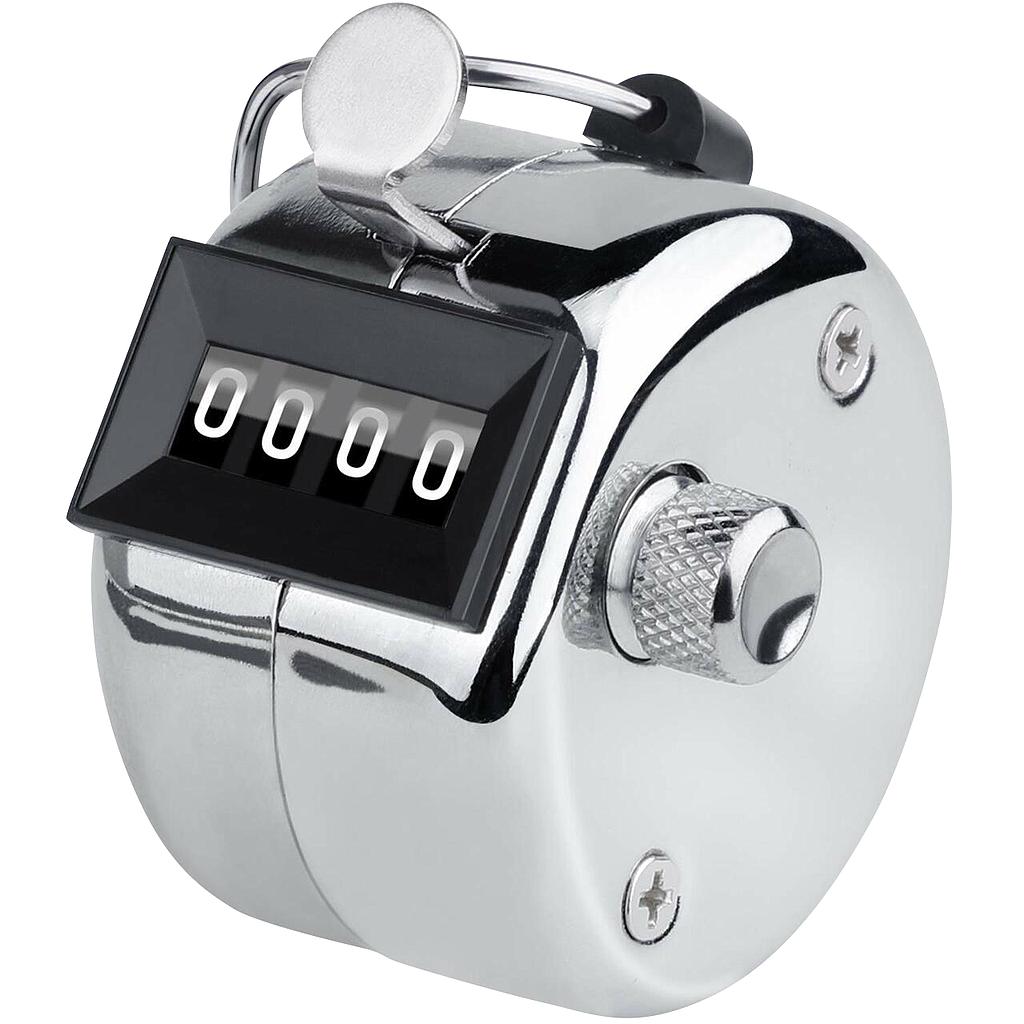 The Precision Training Precision Tally Counter is a handheld device featuring a black 0000 display and a silver button for single lever action counting.