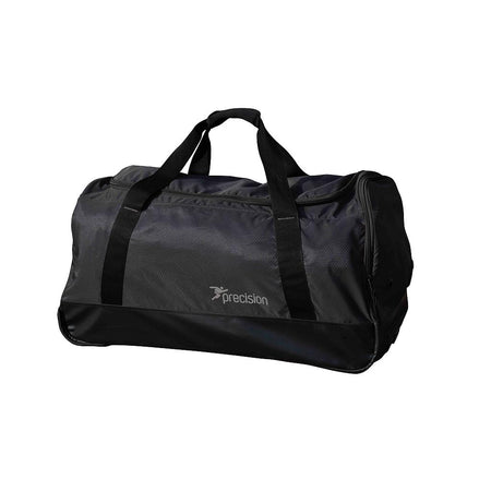 The Precision Training Pro HX Team Trolley Holdall Bag in Black/Grey features two carrying handles, a zippered main compartment, and large capacity. This sports bag is shown on a white background.