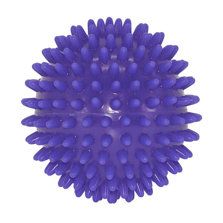 The Urban Fitness Soft Spikey Massage Ball by Urban Fitness is a round, purple ball with soft, conical spikes for back pain relief and improved circulation, shown on a white background.