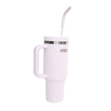 The Urban Fitness VitalSip V2 Bottle is a tall, pink double-wall vacuum insulated tumbler with a large handle, stainless steel rim, lid, and bent straw. The Urban Fitness brand is printed near the top for added style.