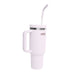 The Urban Fitness VitalSip V2 Bottle is a tall, pink double-wall vacuum insulated tumbler with a large handle, stainless steel rim, lid, and bent straw. The Urban Fitness brand is printed near the top for added style.