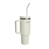 The Urban Fitness VitalSip V2 Bottle is a 1200ml cream insulated stainless steel travel tumbler with handle, silver rim, lid, and reusable straw. Double-wall vacuum insulation keeps drinks fresh. "URBAN FITNESS" printed near the top.
