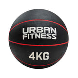 The Urban Fitness Medicine Ball is a black rubber ball with red stripes and "URBAN FITNESS 4KG" printed in white—perfect for building explosive power and boosting your functional fitness workouts.