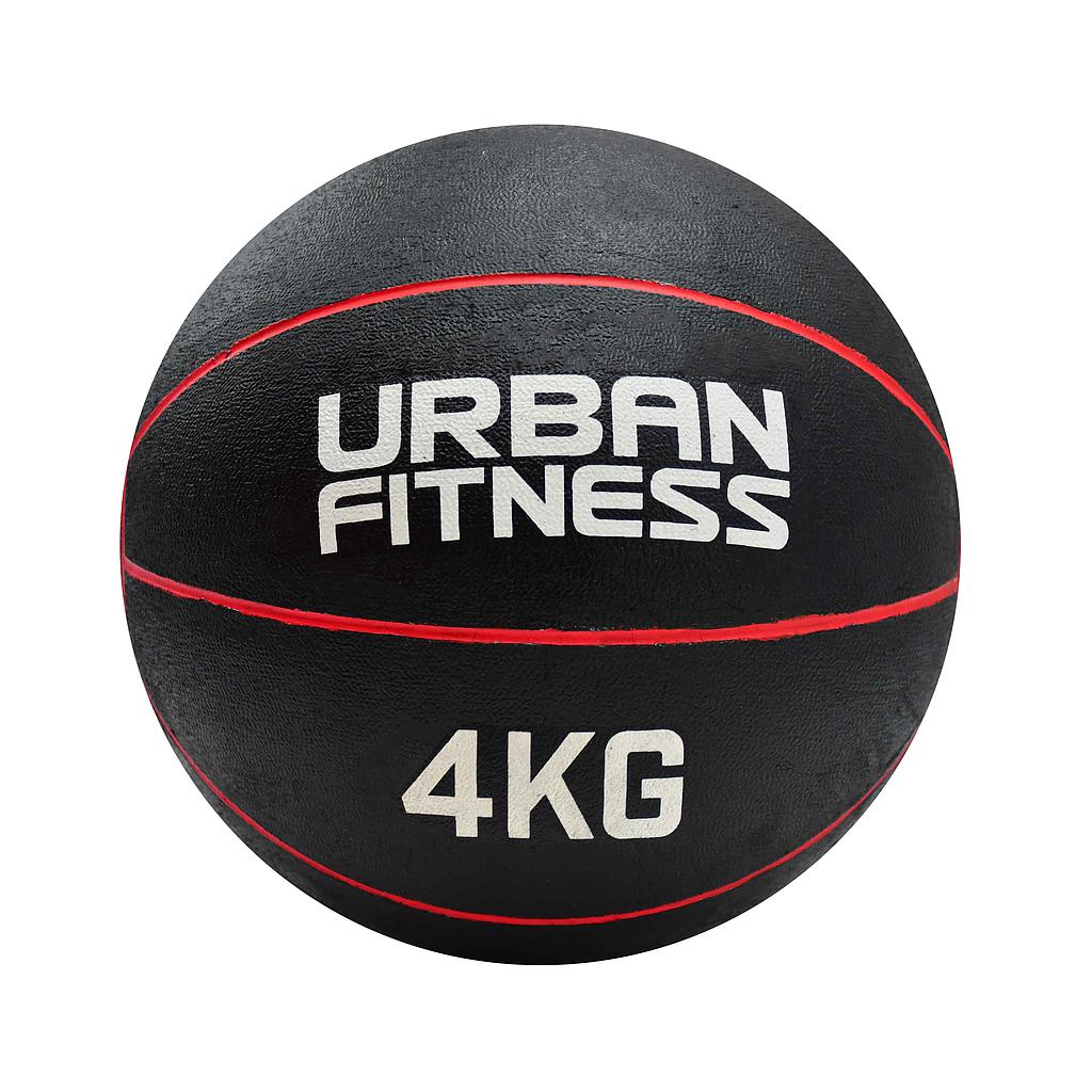 The Urban Fitness Medicine Ball is a black rubber ball with red stripes and "URBAN FITNESS 4KG" printed in white—perfect for building explosive power and boosting your functional fitness workouts.