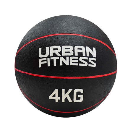 The Urban Fitness Medicine Ball is a black rubber ball with red stripes and "URBAN FITNESS 4KG" printed in white—perfect for building explosive power and boosting your functional fitness workouts.