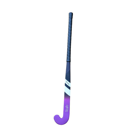 The Uwin CV-X Fiberglass Hockey Stick by Uwin features a Black/Orchid color and a standard bow design, shown against a white background.
