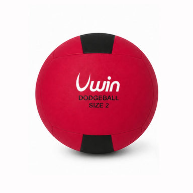 A Uwin Cloth Dodgeball in red/black is shown on a plain white background with "DODGEBALL SIZE 2" printed on it. This soft-touch ball from Uwin is safe for kids, ideal for fun and active play.