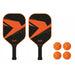 The Uwin Pickleball 2 Player Paddles Set includes two black beginner paddles with orange accents labeled "Uwin" and four orange perforated balls, ideal for a 2 player game, shown on a white background.