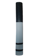 The Hunts County Aqua Two Tone Bat Grip by Hunts County features a black and white wavy, textured surface for non-slip performance, with two black stripes near the base.