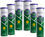 Six Slazenger Wimbledon 4 Ball Tins (two dozen balls total) feature the official Wimbledon logo and come in green and white canisters, each holding four balls as used at Wimbledon.
