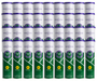 A display of 36 Slazenger Wimbledon 4 Ball Tins (twelve dozen balls), each with a green, white, and purple design featuring the Wimbledon logo.