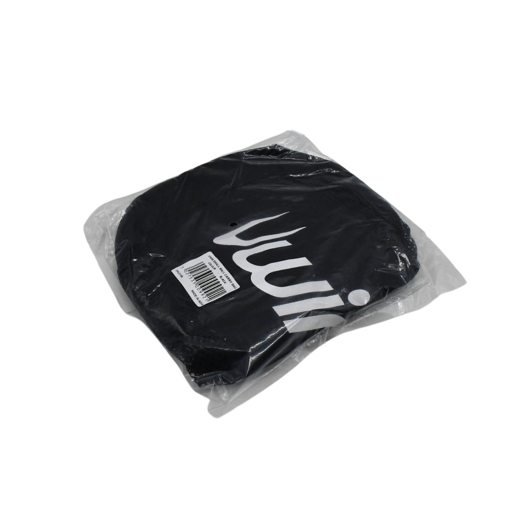A Uwin Small Ball Carry Bag by Uwin, black with white text, folded and sealed in clear plastic packaging featuring a barcode sticker on top.