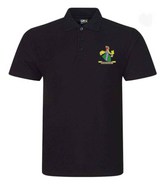 The PenCarrie Westbury-on-Severn CC RTX Mens Polo is a black short-sleeve polo with a colorful embroidered rooster and green banner club logo on the left chest—ideal for fans of Westbury-on-Severn CC Polo.