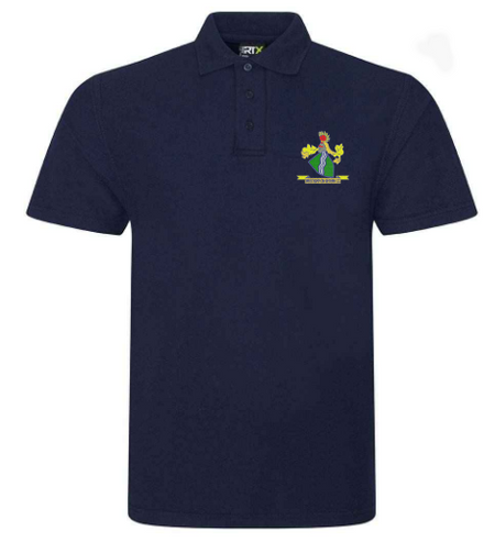 The PenCarrie Westbury-on-Severn CC RTX Mens Polo in navy features a colorful club logo crest on the left chest, with a classic collar and three-button placket for a stylish, comfortable fit.