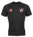 The Whitminster CC Matrix V2 T-Shirt by Gray Nicolls is a black, short-sleeved, fitted crew neck tee with an embroidered club logo left chest and red sponsor logo right, part of their premium training apparel range.