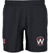The Gray Nicolls Whitminster CC Velocity Shorts feature an elastic waistband, the club logo on the left leg, and a small red and white patch on the right—ideal for cricket training sessions.