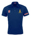 The Wotton Hall Chess Club Matrix V2 Polo by Gray Nicolls is a navy short-sleeved shirt with an embroidered yellow chess rook and club name on the left chest, plus red sponsor patches on the right chest and left sleeve. Perfect for training.