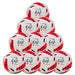A pyramid of ten white, red, and black Samba Infiniti 4 Max Training Balls by Martin Berrill Sports is stacked in four tiers against a white background.