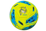 A set of ten bright yellow Samba Infiniti 4 Max Training Balls from Samba Sports, each featuring blue and black accented patterns and printed with "AIRFOAM TECHNOLOGY," "INFINITI 4," and "MAX." Engineered specifically for training, these footballs incorporate precision-moulded grooves to enhance control and durability.