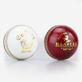 The Readers County Crown Coloured Cricket Balls by Readers feature stitched seams, gold crown and horse designs on white or red leather—perfect for evening matches or training.