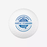 The Kookaburra Dimple Standard Hockey Ball is a white ball meeting FIH 'National Elite' standards, featuring the Kookaburra logo and "Made in Australia" marking, ideal for top-level play.