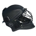 Mercian Genesis Hockey Helmet in black, featuring a fibreglass shell, cats-eye grill with metal faceguard, adjustable straps, and side logo for superior protection.