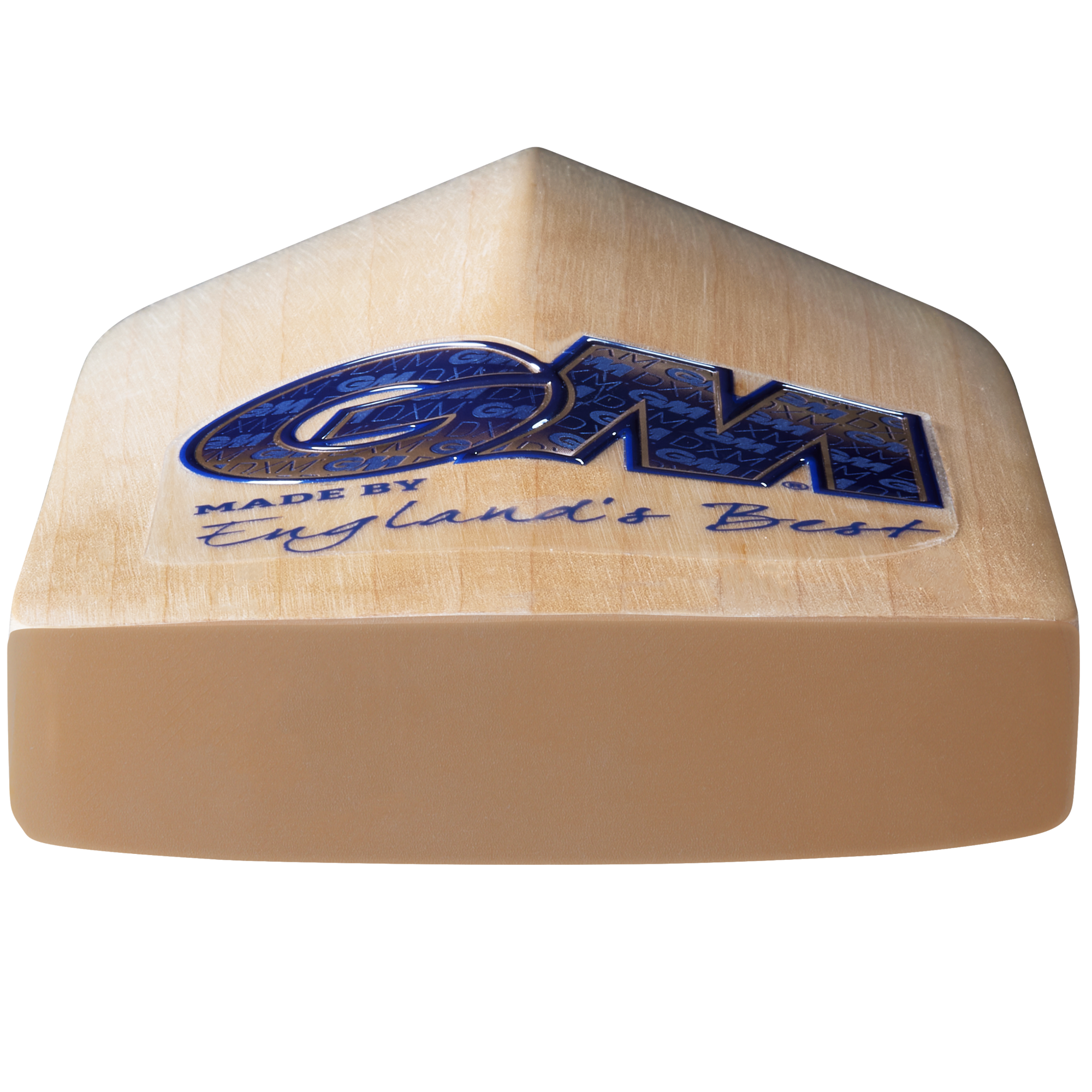 The Gunn & Moore Brava DXM Senior Cricket Bat features a light brown English Willow face, beige edge, blue and white GM branding with "Made by England's Best" text, and a comfortable Pro-Lite grip.