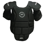 The Mercian Evolution 1 Chest & Shoulder Protector - Elite Black Body Armour by Mercian offers dual density foam padding, shoulder pads, Velcro side straps, and central logo for upper body protection in baseball or softball play.