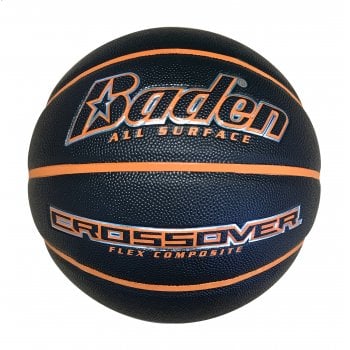 The Baden Crossover Basket Ball by Baden Sports features a black/neon orange design, flexible composite cover, and "Baden All Surface" text. Built for durability and grip, it's ideal for indoor/outdoor play.