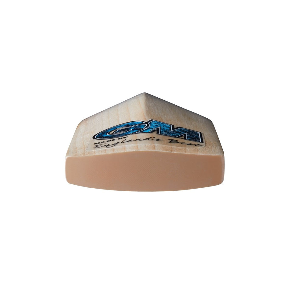 The Gunn & Moore Diamond DXM Senior Cricket Bat stands upright, featuring a beige rubber toe guard and a front logo with blue and black graphics.
