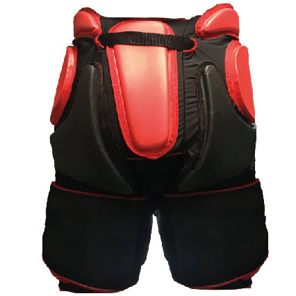 The Mercian Evolution 1 Girdle with Overshorts (Black/Red) offers international level protection for goalkeepers, with reinforced thigh, hip, and groin padding—ideal safety gear by Mercian for contact sports or martial arts.
