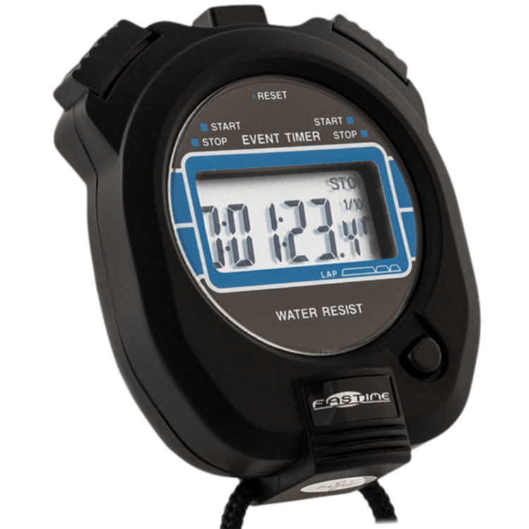 The Fastime 3 Stopwatch by Fastime features a clear digital display showing 00:12.41, easy-to-use start, stop, and reset buttons, and a sturdy lanyard attached at the bottom—making it an ideal choice for referees who need accurate and reliable timekeeping.