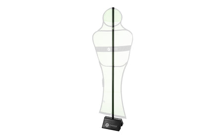The Finesse Mannequin Base by Finesse is a clear, life-size soccer training mannequin featuring a black vertical support pole and weighted base, ideal for practicing free kicks and drills.