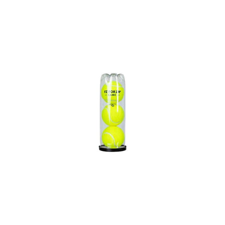 The FZ Forza Padel Game Ball by FZ Forza comes in a clear plastic canister with three yellow balls stacked vertically, featuring black text on the top ball.