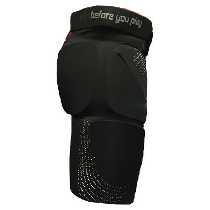 The Mercian Genesis 2 GK Shorts offer padded protection and comfort, featuring protective panels, a red and white "before you play" waistband, and stylish white dotted thigh patterns—perfect for goalkeepers seeking safety and style.