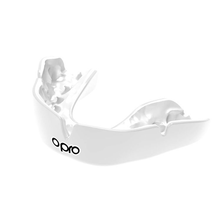 The OPRO Instant Custom Self Fit Mouthguard by Opro is a clear dental gum shield, shown against a white background.