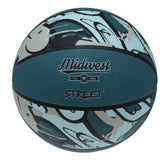 Midwest Street Basketball in Blue/Black/Grey, front view with the Midwest and Street logos