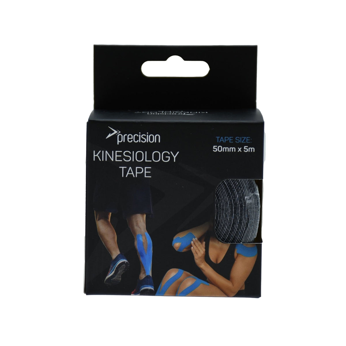 Precision Kinesiology Tape 50mm x 5m in Black, retail box front view