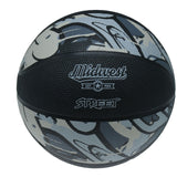 Midwest Street Basketball in Black/Grey, front view with the Midwest and Street logos
