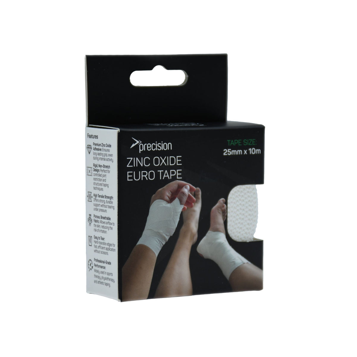 Precision Zinc Oxide Euro Tape 25mm x 10m in white, retail box front view