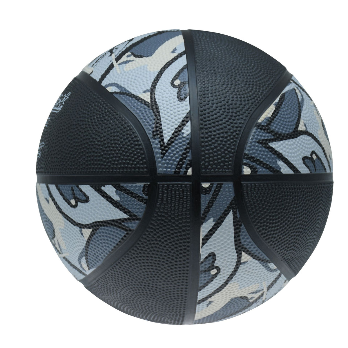 Midwest Street Basketball in Black/Grey, top-down view showing the panel seams